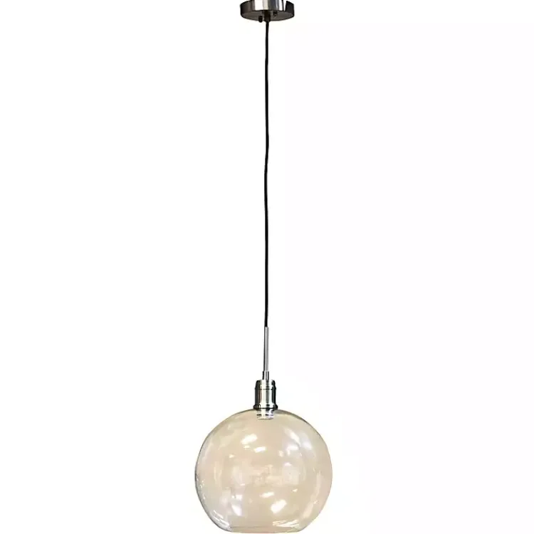Kirklands Home Brushed Nickel Glass Globe Pendant Light Silver New