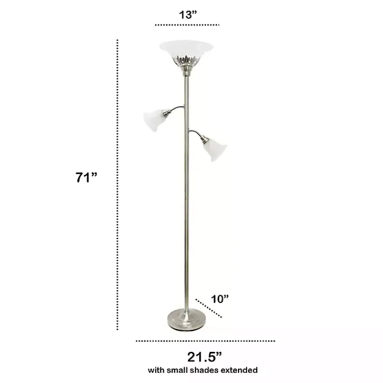 Kirklands Home Brushed Nickel 3-Scallop Glass Floor Lamp Gray New