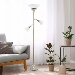 Kirklands Home Brushed Nickel 3-Scallop Glass Floor Lamp Gray New