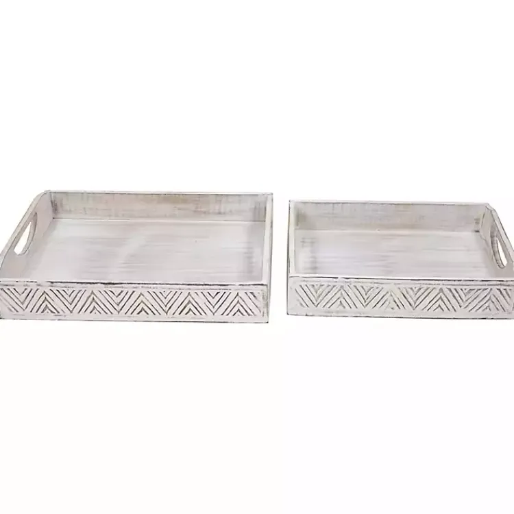 Decorative Trays>Kirklands Home Brushed Chevron Carved Trays, Set of 2 White