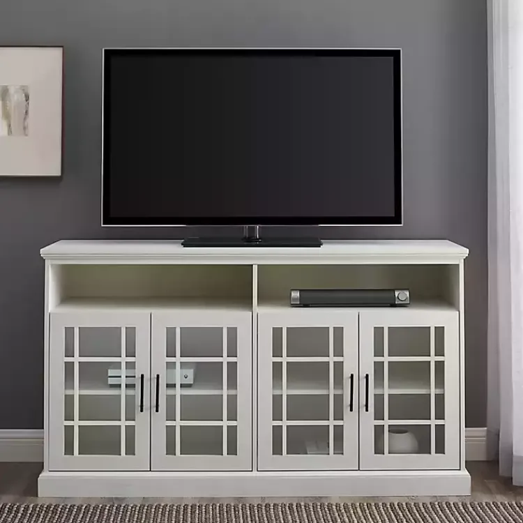 Kirklands Home Brushed Window Pane TV Stand White Best