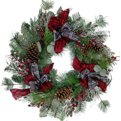 Wreaths>Kirklands Home Buffalo Check Plaid Ribbon Holiday Wreath