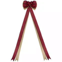 Christmas Tree Decorations>Kirklands Home Buffalo Plaid and Burlap Bow Christmas Tree Topper
