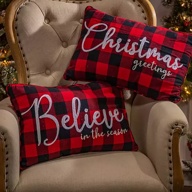 Pillows>Kirklands Home Buffalo Plaid Believe Christmas Pillows, Set of 2