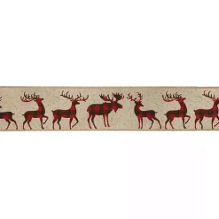 Christmas Tree Decorations>Kirklands Home Buffalo Plaid Reindeer 16 yard Christmas Ribbon