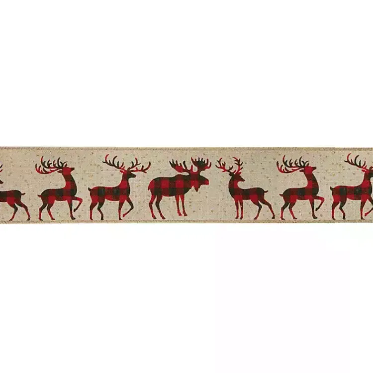 Christmas Tree Decorations>Kirklands Home Buffalo Plaid Reindeer 16 yard Christmas Ribbon