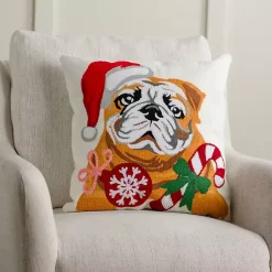 Pillows>Kirklands Home Bulldog with Santa Hat Christmas Pillow