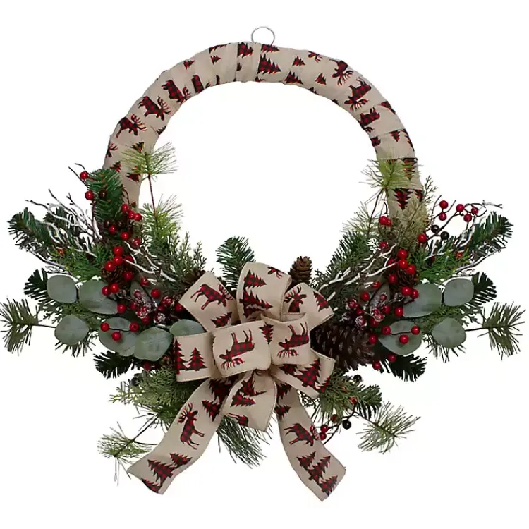Christmas Wreaths>Kirklands Home Burlap Buffalo Check Foliage Wreath