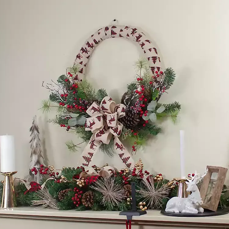 Christmas Wreaths>Kirklands Home Burlap Buffalo Check Foliage Wreath