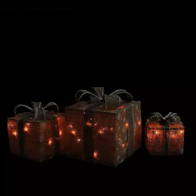 Outdoor Christmas Decorations>Kirklands Home Burlap Snowflake Pre-Lit Christmas Gifts, Set of 3