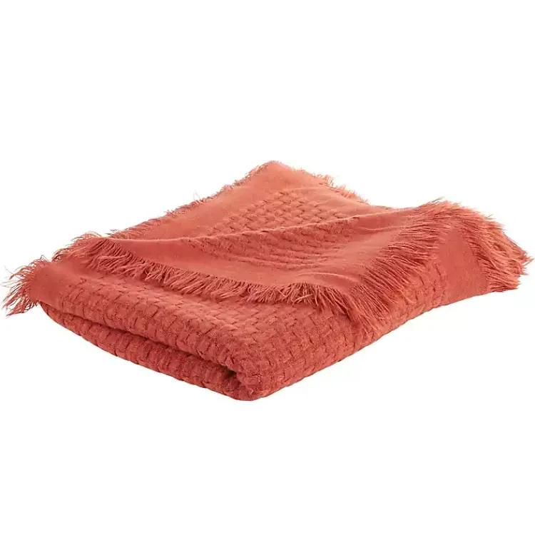 Blankets & Throws>Kirklands Home Burnt Waffle Weave Throw Blanket Orange