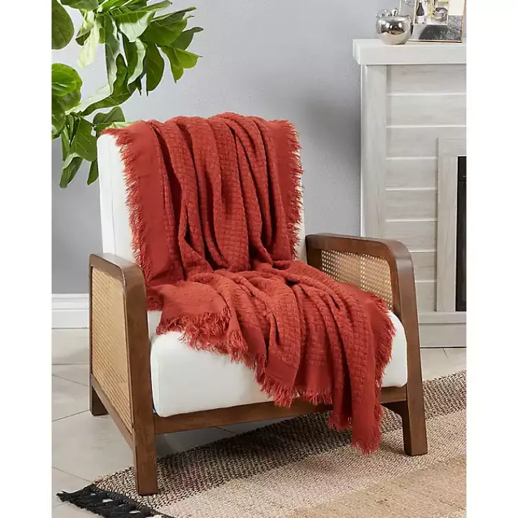 Blankets & Throws>Kirklands Home Burnt Waffle Weave Throw Blanket Orange