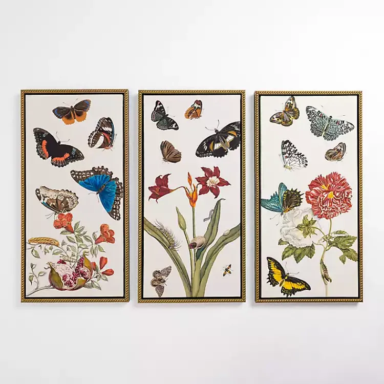 Kirklands Home Butterfly Swarm Framed Canvas Art Prints, Set of 3 Multi Online