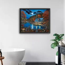 Halloween>Kirklands Home Cabin On Lake Graveyard Framed Canvas Art Print Blue