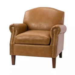 Kirklands Home Camel Faux Leather Nailhead Taylor Armchair Tan New