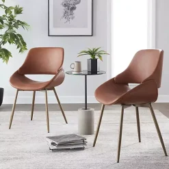 Kirklands Home Camel Faux Leather Scooped Accent Chairs, Set of 2 Brown Hot