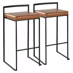 Kirklands Home Camel Faux Leather Stackable Bar Stools, Set of 2 Tan
