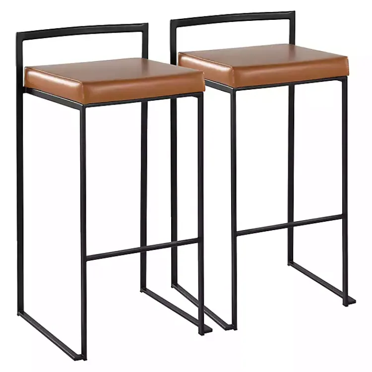 Kirklands Home Camel Faux Leather Stackable Bar Stools, Set of 2 Tan