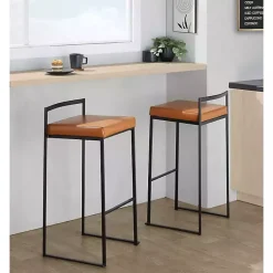 Kirklands Home Camel Faux Leather Stackable Bar Stools, Set of 2 Tan