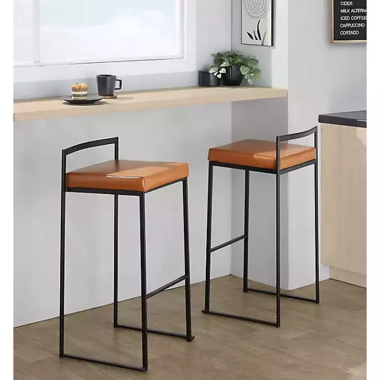 Kirklands Home Camel Faux Leather Stackable Bar Stools, Set of 2 Tan