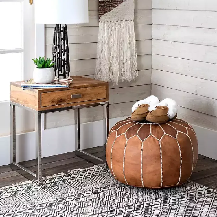 Poufs & Floor Cushions>Kirklands Home Camel Moroccan Leather Pouf Brown