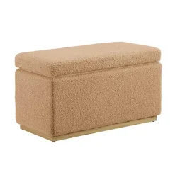 Kirklands Home Camel Sherpa & Pine Recgle Storage Ottoman Tan New