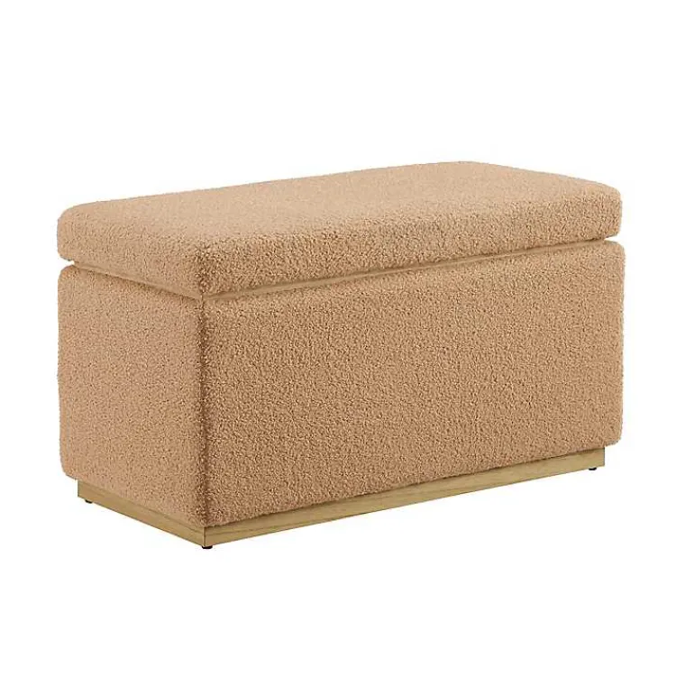 Kirklands Home Camel Sherpa & Pine Recgle Storage Ottoman Tan New