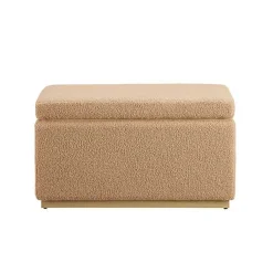 Kirklands Home Camel Sherpa & Pine Recgle Storage Ottoman Tan New