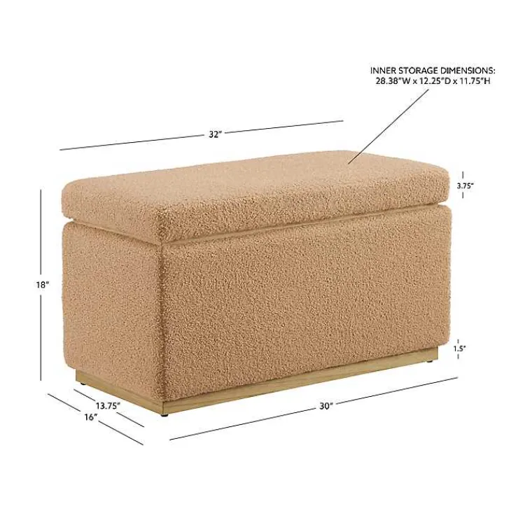 Kirklands Home Camel Sherpa & Pine Recgle Storage Ottoman Tan New