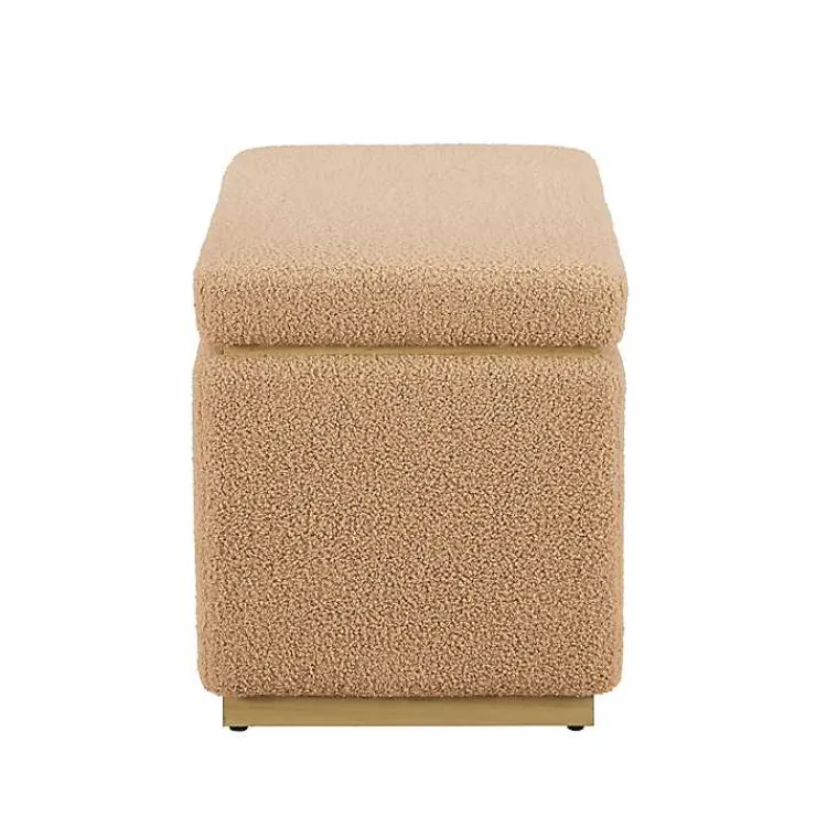 Kirklands Home Camel Sherpa & Pine Recgle Storage Ottoman Tan New