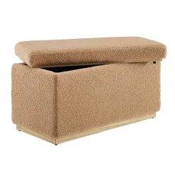 Kirklands Home Camel Sherpa & Pine Recgle Storage Ottoman Tan New