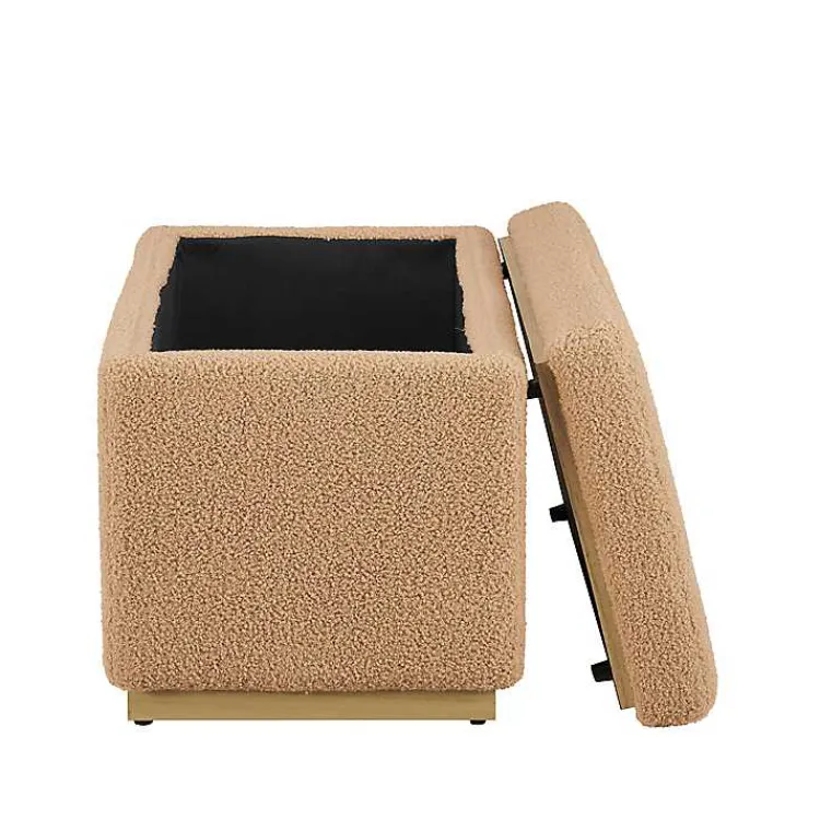 Kirklands Home Camel Sherpa & Pine Recgle Storage Ottoman Tan New