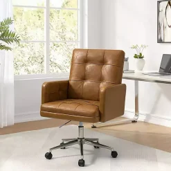 Kirklands Home Camel Tufted Faux Leather Swivel Office Chair Tan Online