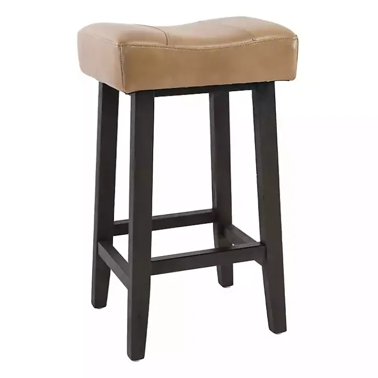Kirklands Home Camel Wood and Leather Backless Stool Tan Sale