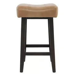 Kirklands Home Camel Wood and Leather Backless Stool Tan Sale