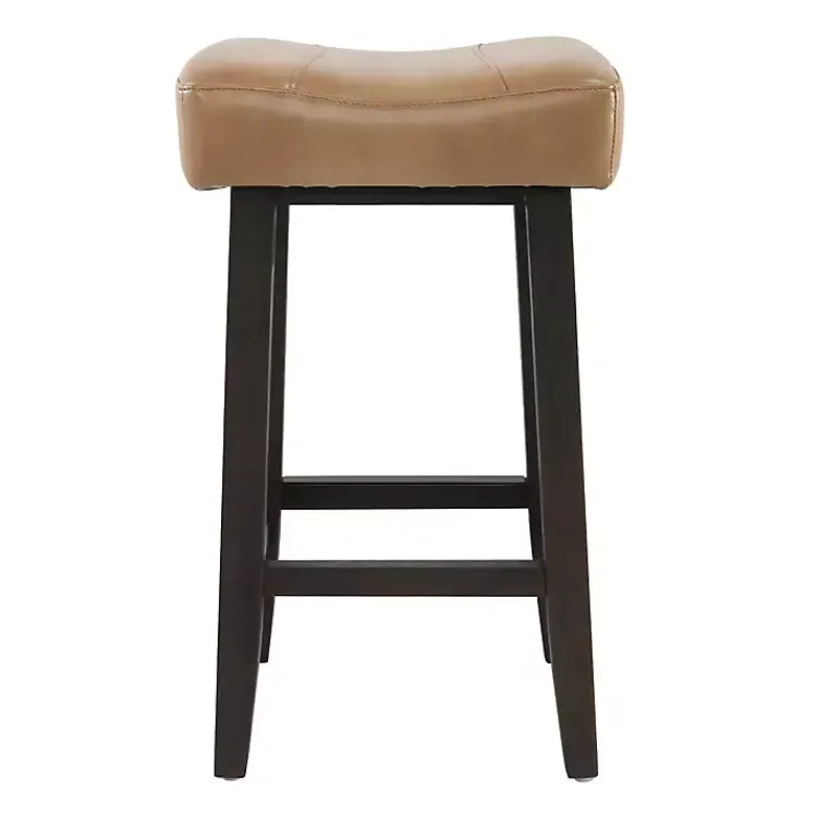 Kirklands Home Camel Wood and Leather Backless Stool Tan Sale