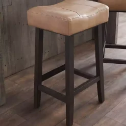 Kirklands Home Camel Wood and Leather Backless Stool Tan Sale