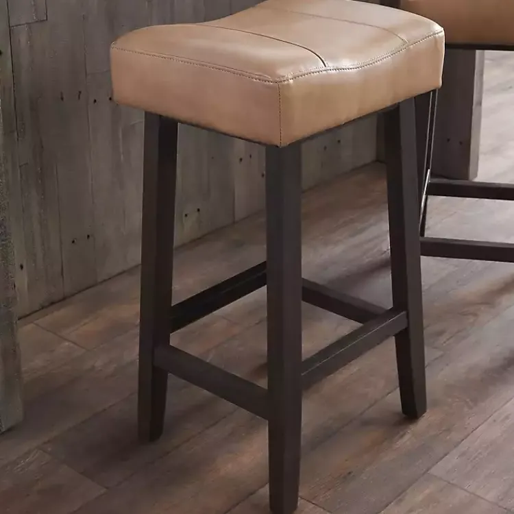 Kirklands Home Camel Wood and Leather Backless Stool Tan Sale