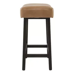 Kirklands Home Camel Wood and Leather Backless Stool Tan Sale