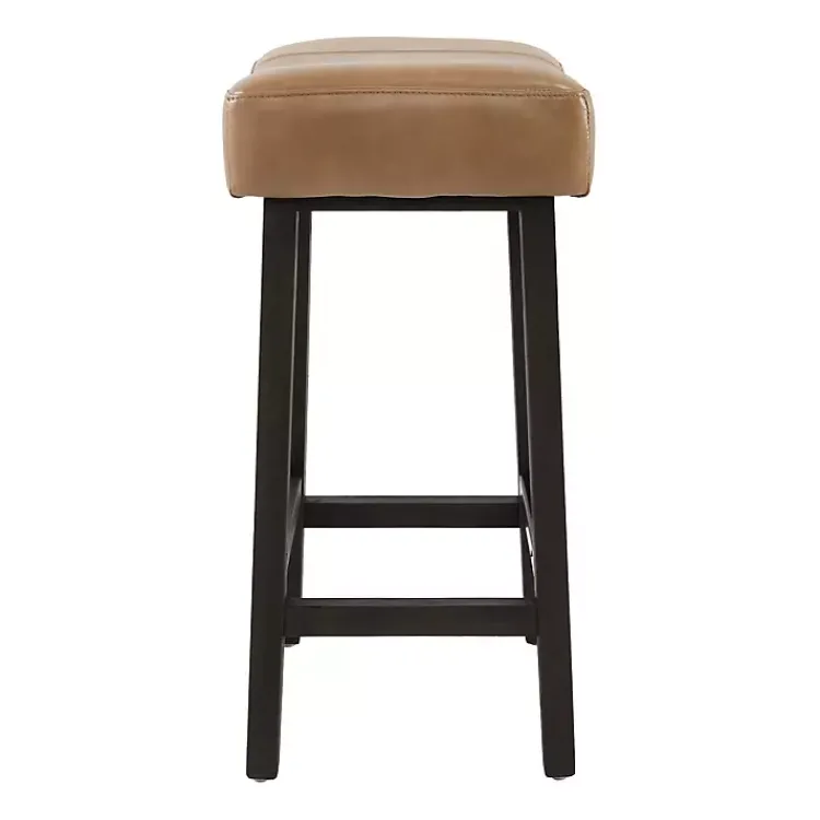 Kirklands Home Camel Wood and Leather Backless Stool Tan Sale
