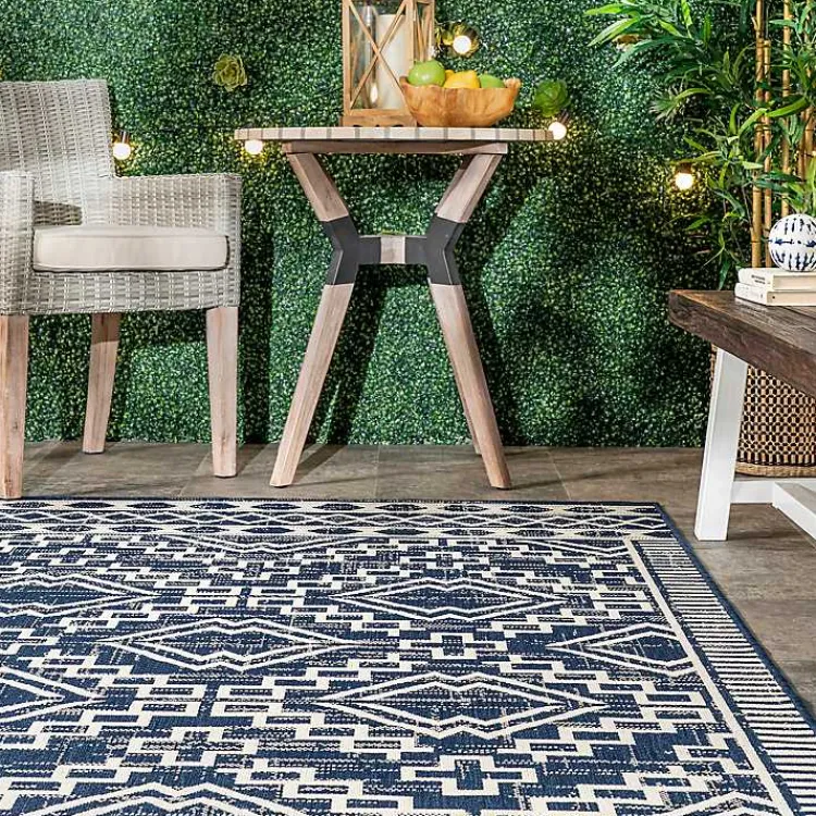 Kirklands Home Cammie Blue Moroccan Tribal Outdoor Rug, 5x8 Clearance