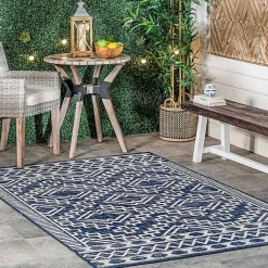 Kirklands Home Cammie Blue Moroccan Tribal Outdoor Rug, 8x10 Clearance