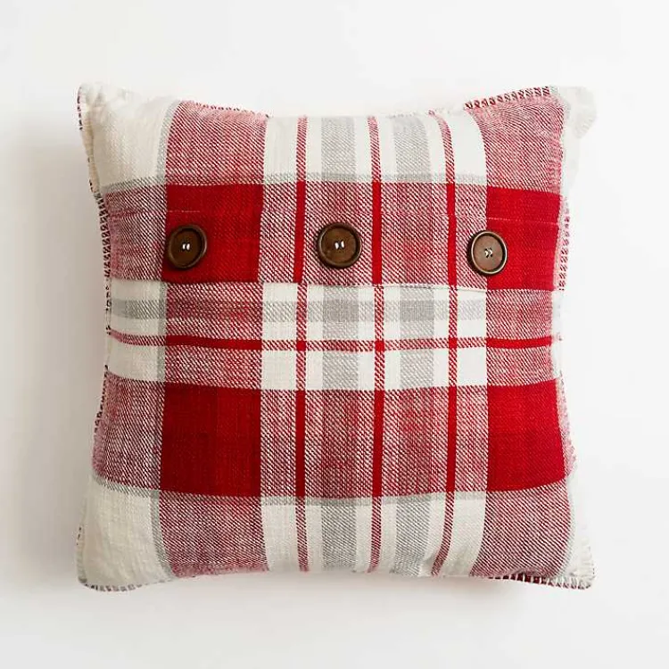 Christmas Pillows>Kirklands Home Candy Cane Plaid Button Pillow