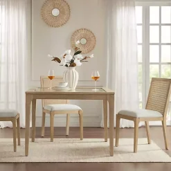 Kirklands Home Cane Back Upholstered Wood Dining Chairs, Set of 2 Tan Hot