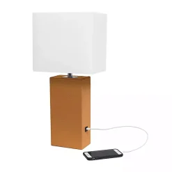 Kirklands Home Caramel Faux Leather Charging Table Lamp Tan Hot