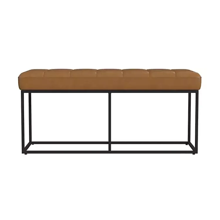 Kirklands Home Caramel Faux Leather Upholstered Metal Frame Bench Tan Discount