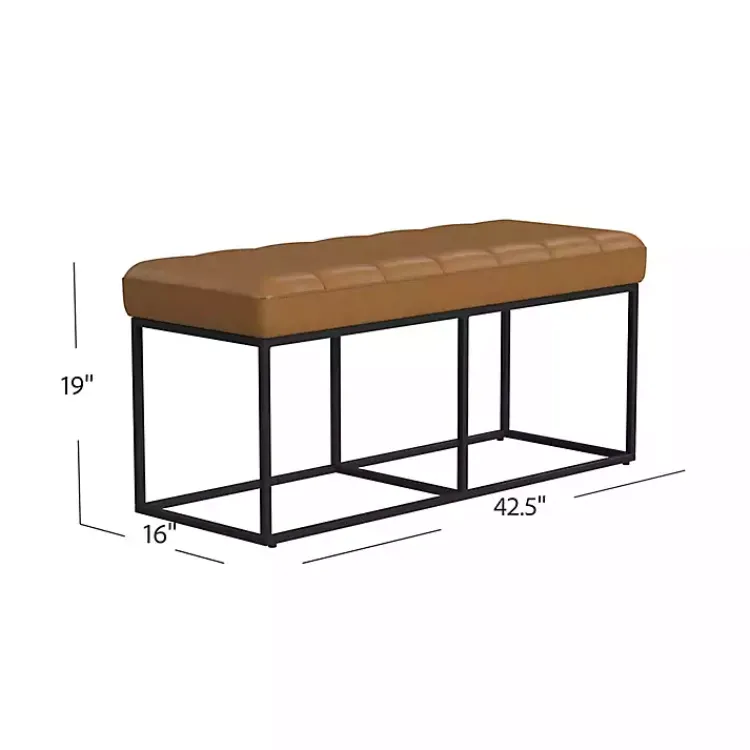 Kirklands Home Caramel Faux Leather Upholstered Metal Frame Bench Tan Discount