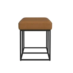 Kirklands Home Caramel Faux Leather Upholstered Metal Frame Bench Tan Discount
