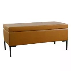 Kirklands Home Caramel Vegan Leather Storage Bench Brown Online