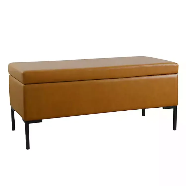 Kirklands Home Caramel Vegan Leather Storage Bench Brown Online